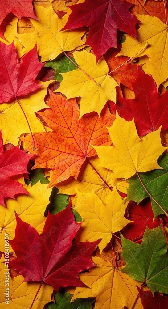 Fototapeta premium Colorful autumn leaves creating a vibrant natural carpet on the ground in a forest setting