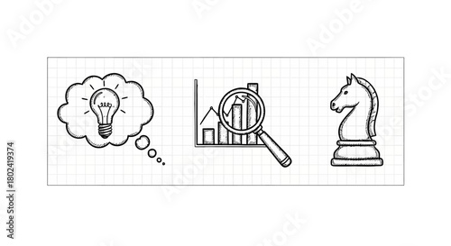 Hand drawn business concepts: creative ideas, growth analysis, strategic planning