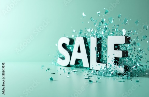 Bright sale sign with exploding confetti on a solid background