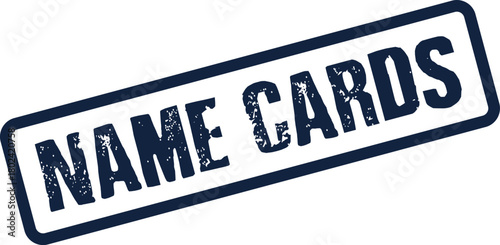 A blue rubber stamp impression with NAME CARDS text for professional identity presentation