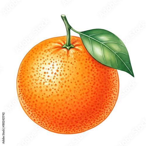 Vibrant Mandarin Orange Illustration with Leaf for Fresh and Healthy Concepts