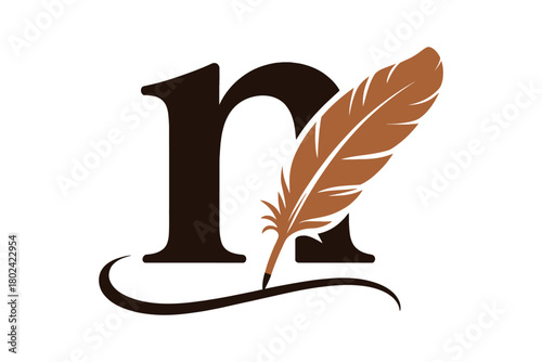 A stylized letter 'n' with a quill pen against a white background.