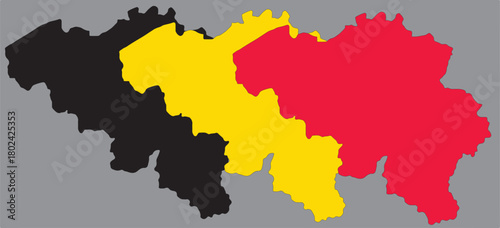 Three vector maps of Belgium in the colors of Belgium flag.