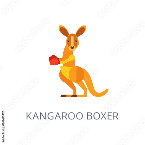 Flat illustration of a boxing kangaroo wearing red gloves, showcasing a unique and playful character design