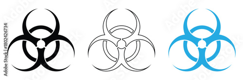 Biohazard symbol set in black, outline, and blue is a universal warning for dangerous materials and safety protocols in laboratories and medical facilities