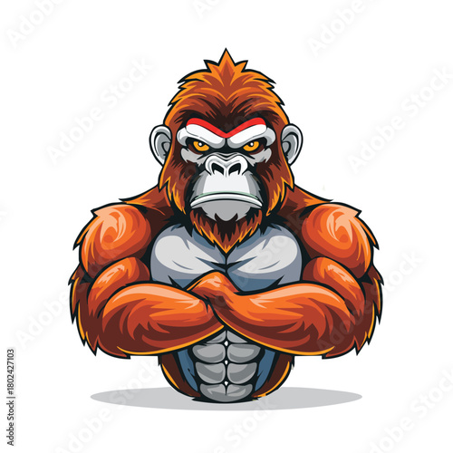 Strong gorilla mascot – vector illustration of muscular gorilla with crossed arms
