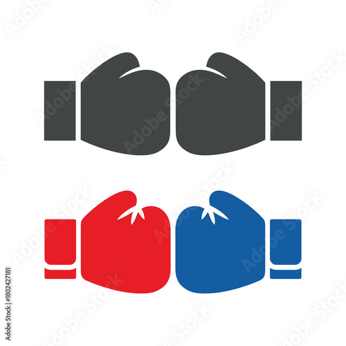Boxing gloves icon. Part of a boxer's or fighter's equipment. Symbol of strength, punching, or a competitive match. A sporting attribute.