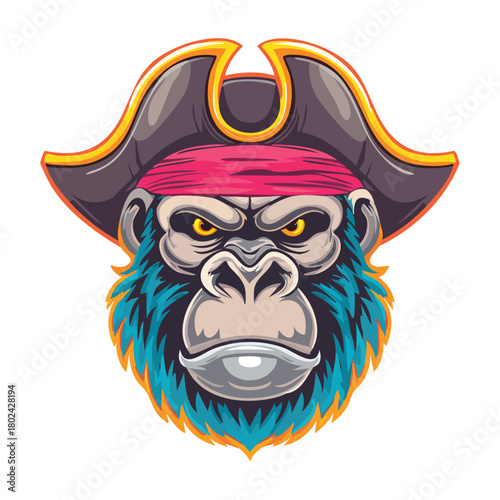 Fearsome gorilla pirate mascot ready for adventure, perfect for esports and gaming brand identity