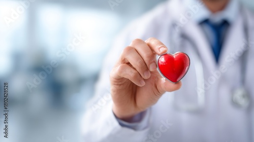 Doctor Holding Heart Symbol with Stethoscope in Medical Environment, Representing Care and Compassion for Patients