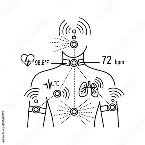 Telemedicine concept with wearable sensors tracking patient data