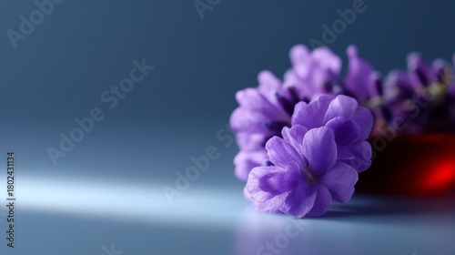 Beautiful purple flowers softly resting on a smooth surface. The image captures vibrant colors and delicate details. A perfect choice for nature lovers and floral enthusiasts. AI