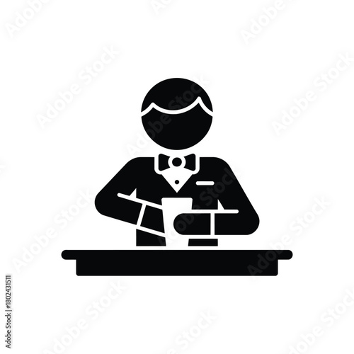 Bartender serving drink behind bar icon