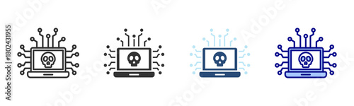 Cyber Attack Icon Set. Designed In Multi Style