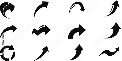 Collection of diverse black arrows pointing in various directions