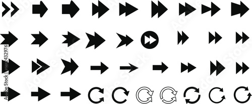 Collection of black arrows pointing in various directions and styles