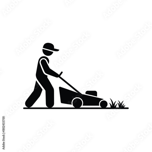 Person mowing lawn with push mower icon