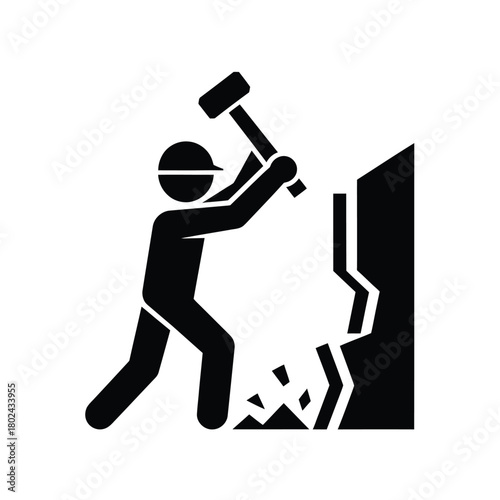 Person breaking wall with hammer icon