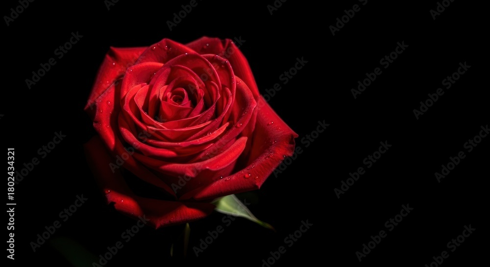 Fototapeta premium Red Rose with Water Droplets on Black Background