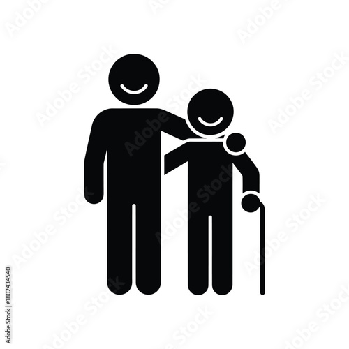 Two people standing together one with a cane