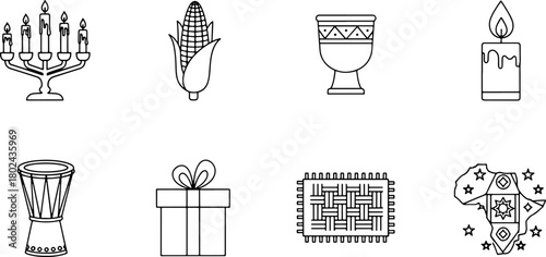 Celebrating Kwanzaa Traditions: A Modern Line Art Collection of Festive Symbols for Cultural Celebrations and Meaningful Designs, Originally a Scalable Graphic