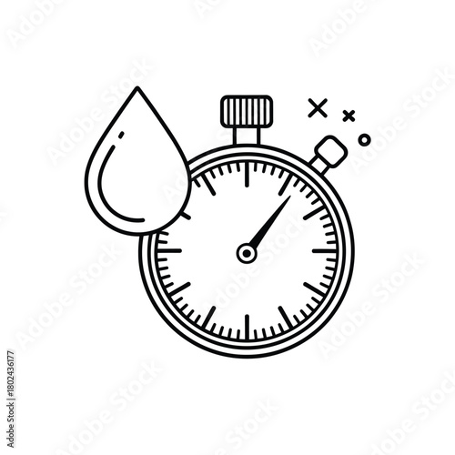 Water drop and stopwatch icon for timed hydration or liquid measurement