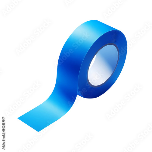 Roll of vibrant blue masking tape with an unspoiled end, isolated on a clear background, ideal for crafts, painting, and DIY applications