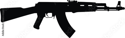 Black silhouette of an A K 47 assault rifle on a white background ak47 weapon