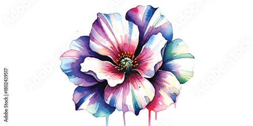 Vibrant watercolor flower painting with colorful petals and delicate paint drips art.
