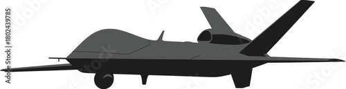 Dark gray stealth drone aircraft with V-tail and swept wings military