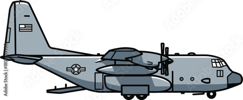 Gray cargo airplane with U S flag and star insignia side view illustration aircraft transport