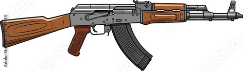 Kalashnikov rifle with wooden stock and magazine on white background ak47 weapon