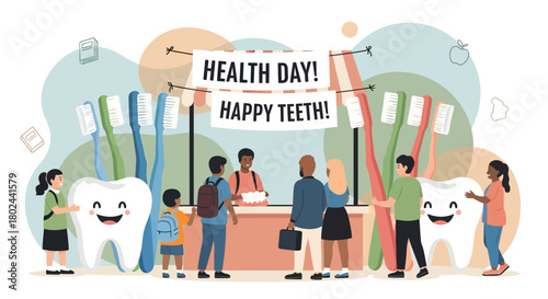 Health Day Celebration Happy Teeth! Promoting Dental Health with Joyful Illustration