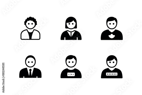 Six simple profile icons represent people in a grid on a white background.