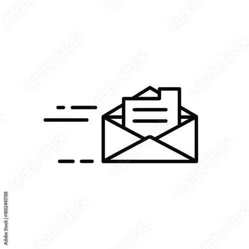 Outgoing mail envelope with document and speed lines
