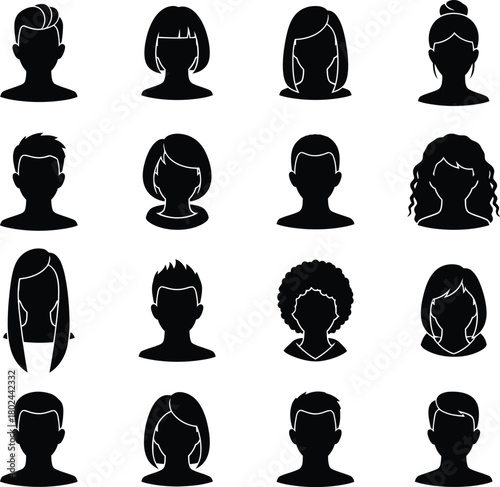Collection of diverse black silhouette hairstyles for men and women
