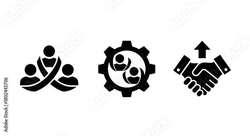 Collaborative icons: silhouette symbols of teamwork, unity, and partnership