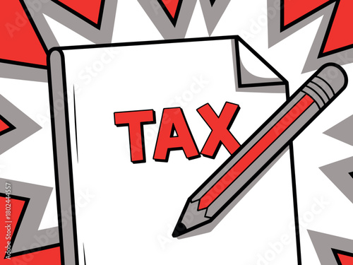 A pencil is poised to fill out a tax form against a dynamic background.