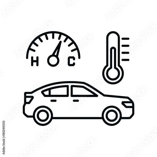 Car dashboard temperature gauge and thermometer icon symbolizing vehicle overheating warning