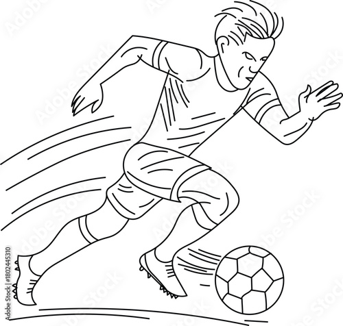 A football player run fast with a football for achieve a goal line art vector.