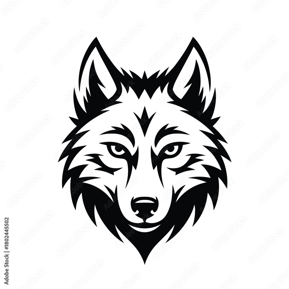 Naklejka premium Wolf head isolated on, a symbol of wilderness and strength, featuring a detailed and fierce expression, perfect for logos and designs