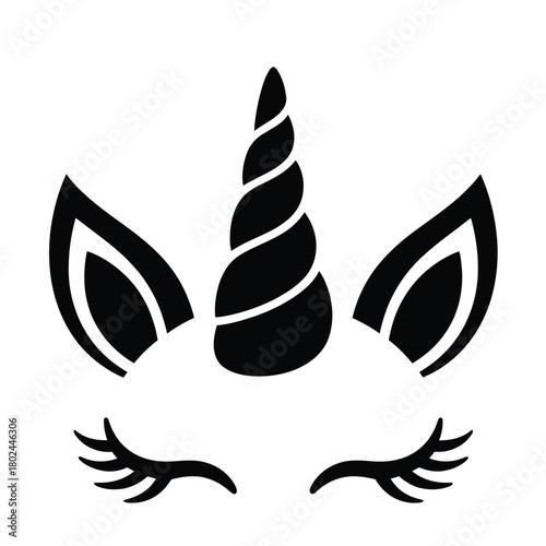 Unicorn face with horn and eyelashes isolated on, a whimsical and magical symbol of fantasy, innocence, and enchantment