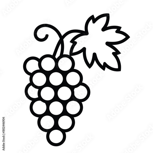 Illustration of a bunch of grapes isolated on symbol of fruit, wine, and harvest simple vector drawing of grapes with leaf and stem