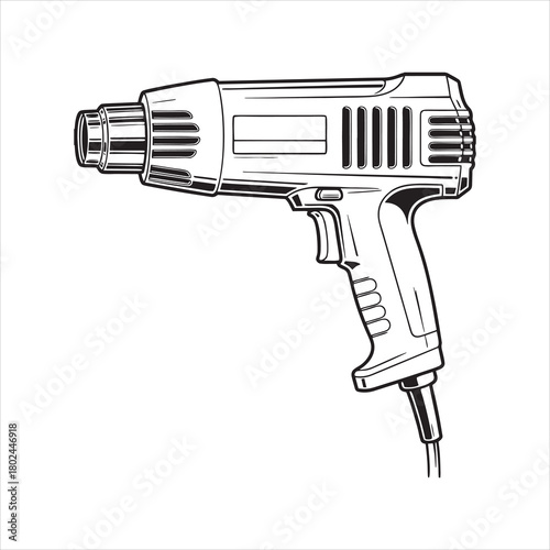 Electric Heat Gun Hot Air Blower Outline Vector Illustration
