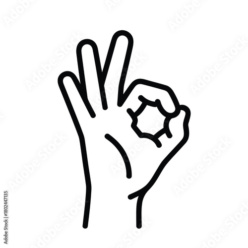 Illustration of an okay hand gesture, a symbol of approval, agreement, or satisfaction, isolated on a simple, minimalist design