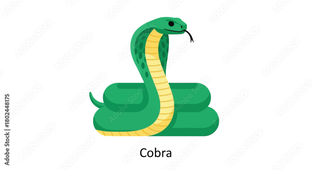 Fototapeta premium A vibrant illustration of a green cobra snake in a coiled position