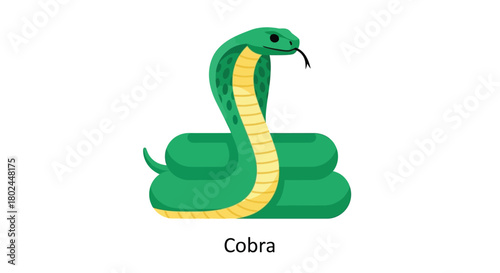A vibrant illustration of a green cobra snake in a coiled position