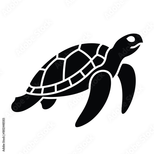 Silhouette of a sea turtle isolated on, showcasing its distinctive shell pattern and flippers in a minimalist design