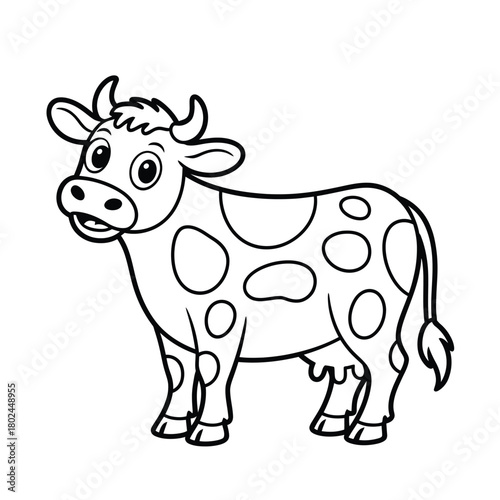 Cute cartoon cow isolated on a charming illustration of a farm animal, perfect for childrens books, educational materials, or playful designs