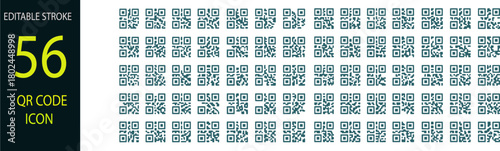 Qr code outline icon set. Editable stroke. Vector illustration