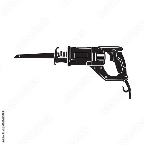 Reciprocating Saw Power Tool Vector Icon Black Silhouette Isolated on White Background